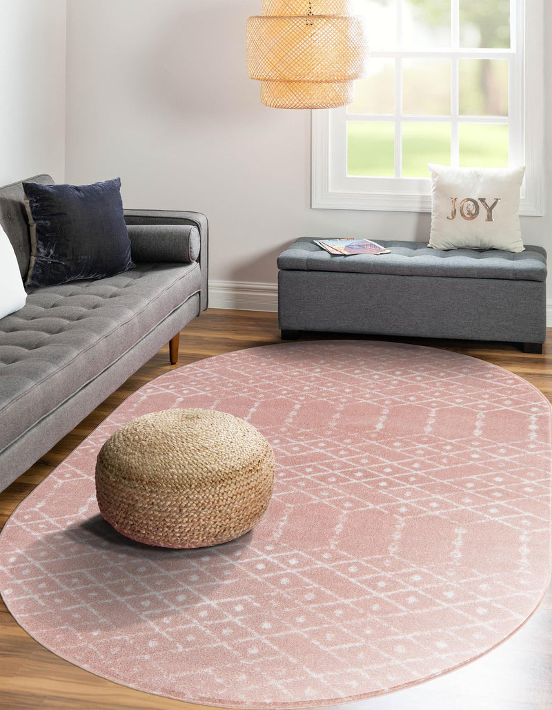 Marrakesh Lattice Collection Area Rug - Casablanca (Rose Pink) Oval Rose Pink lifestyle 49