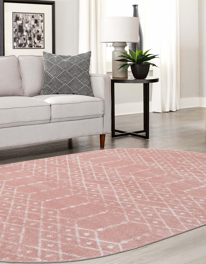 Marrakesh Lattice Collection Area Rug - Casablanca (Rose Pink) Oval Rose Pink lifestyle 51
