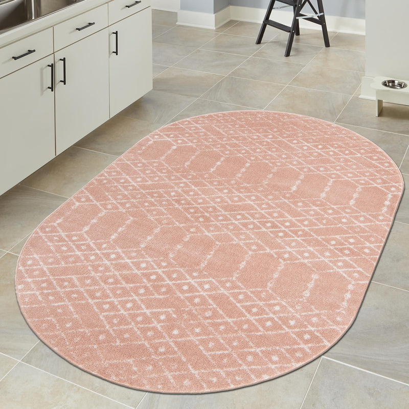 Marrakesh Lattice Collection Area Rug - Casablanca (Rose Pink) Oval Rose Pink lifestyle 105