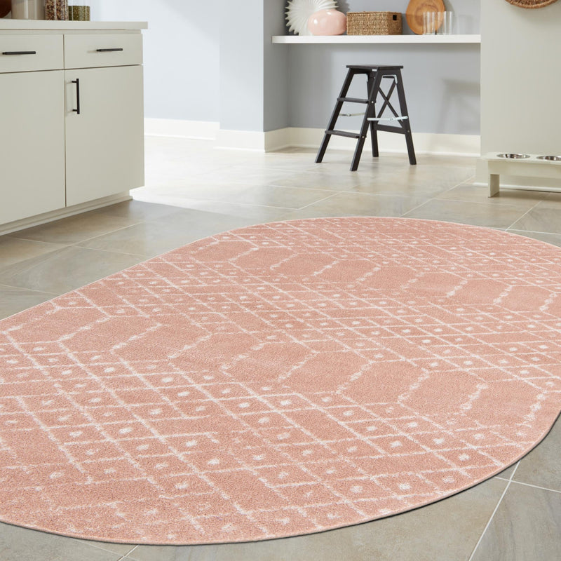 Marrakesh Lattice Collection Area Rug - Casablanca (Rose Pink) Oval Rose Pink lifestyle 110