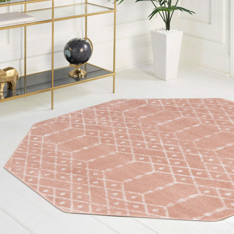 Marrakesh Lattice Collection Area Rug - Casablanca (Rose Pink) Octagon Rose Pink lifestyle 106