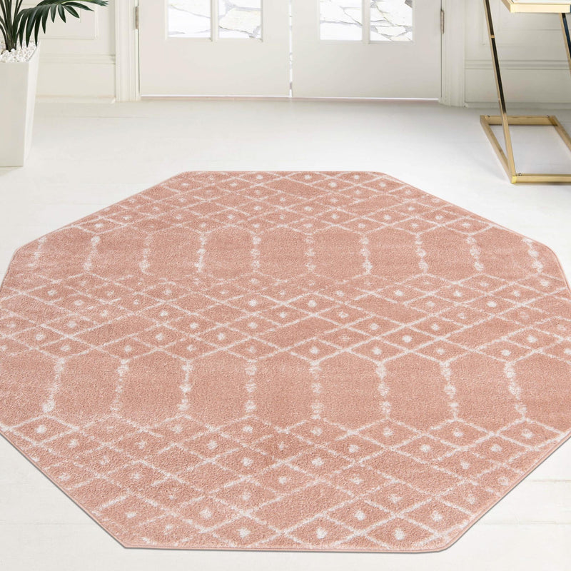 Marrakesh Lattice Collection Area Rug - Casablanca (Rose Pink) Octagon Rose Pink lifestyle 111