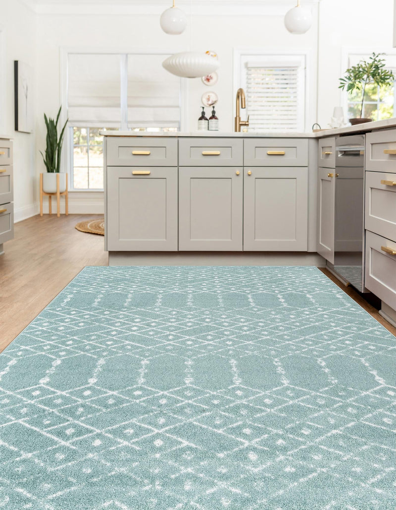 Marrakesh Lattice Collection Area Rug - Casablanca (Aqua) Rectangle Aqua lifestyle 4