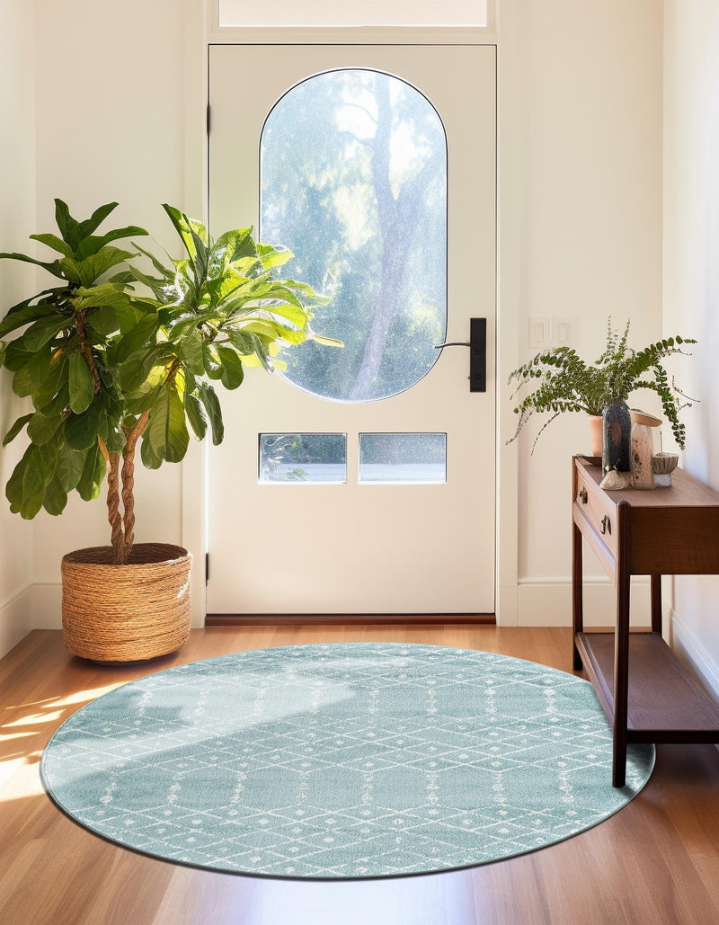Marrakesh Lattice Collection Area Rug - Casablanca (Aqua) Round Aqua lifestyle 63