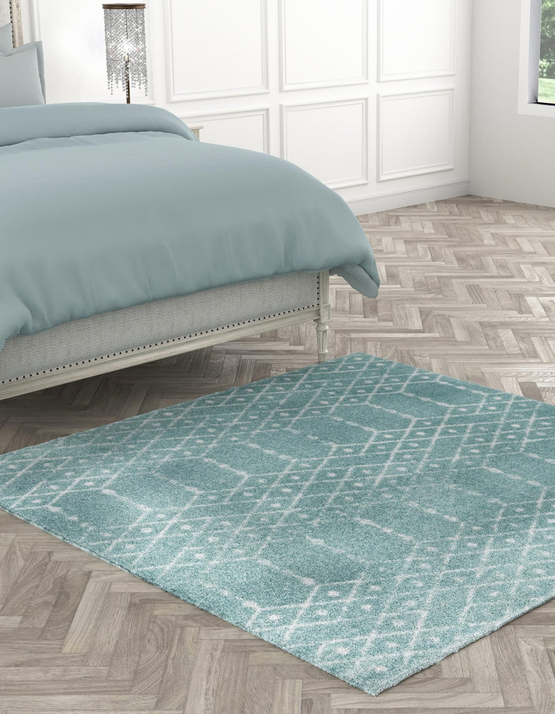 Marrakesh Lattice Collection Area Rug - Casablanca (Aqua) Square Aqua lifestyle 35
