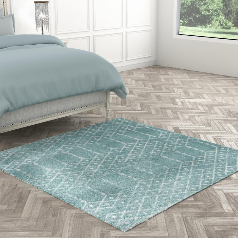 Marrakesh Lattice Collection Area Rug - Casablanca (Aqua) Square Aqua lifestyle 112