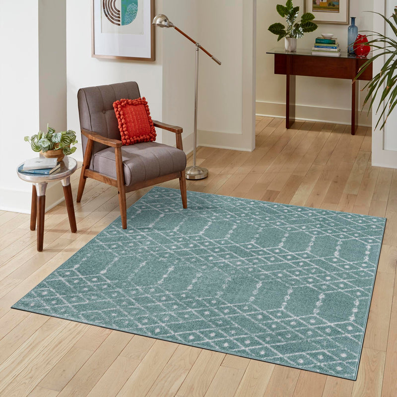 Marrakesh Lattice Collection Area Rug - Casablanca (Aqua) Square Aqua lifestyle 116