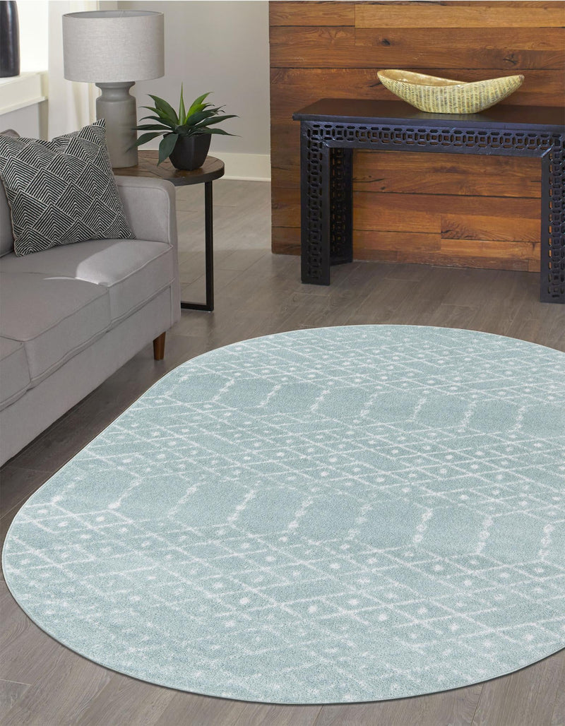 Marrakesh Lattice Collection Area Rug - Casablanca (Aqua) Oval Aqua lifestyle 42