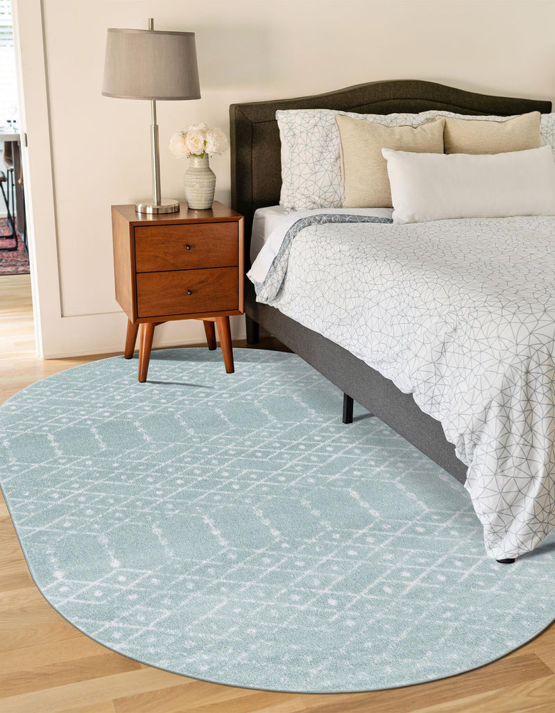 Marrakesh Lattice Collection Area Rug - Casablanca (Aqua) Oval Aqua lifestyle 50