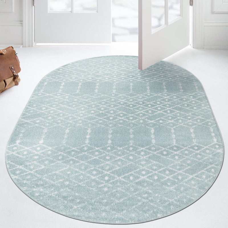 Marrakesh Lattice Collection Area Rug - Casablanca (Aqua) Oval Aqua lifestyle 108