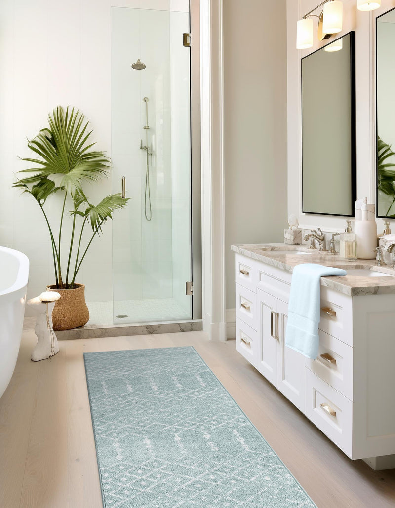 Marrakesh Lattice Collection Area Rug - Casablanca (Aqua) Runner Aqua lifestyle 55