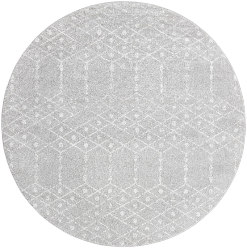 Marrakesh Lattice Collection Area Rug - Casablanca (Light Gray) Round Light Gray lifestyle 22