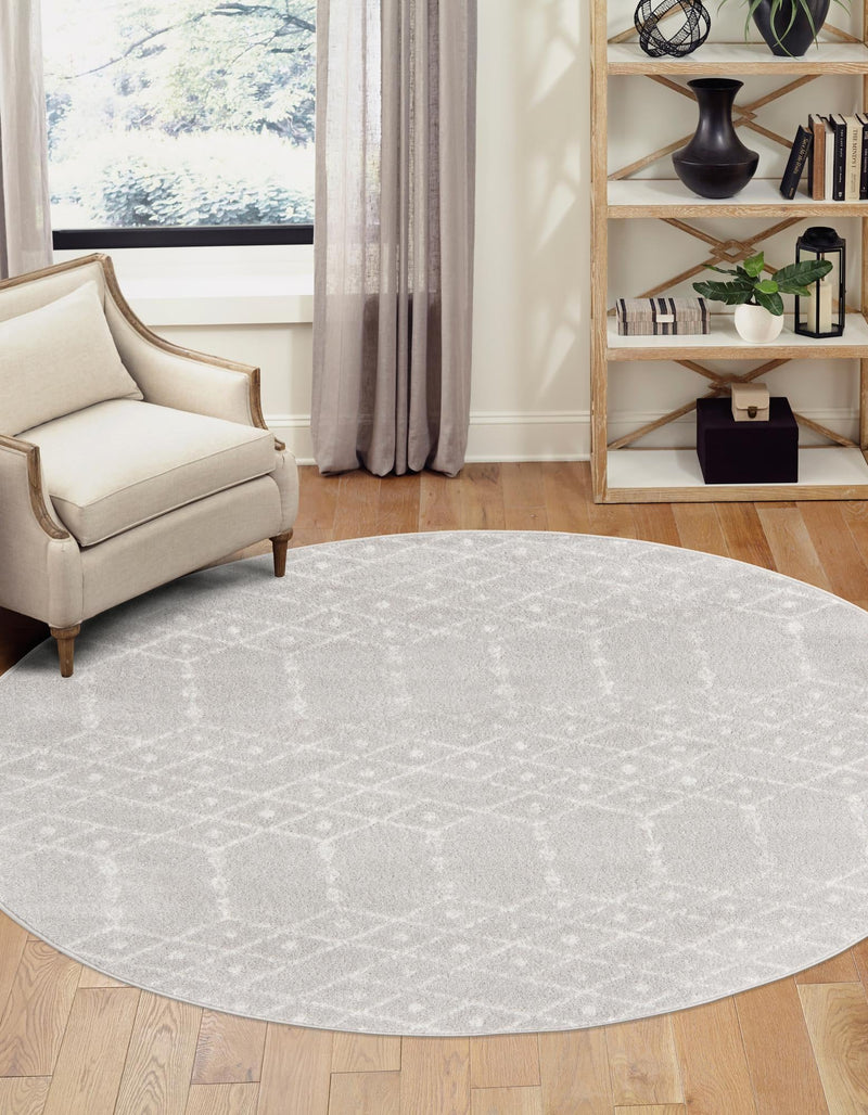 Marrakesh Lattice Collection Area Rug - Casablanca (Light Gray) Round Light Gray lifestyle 27