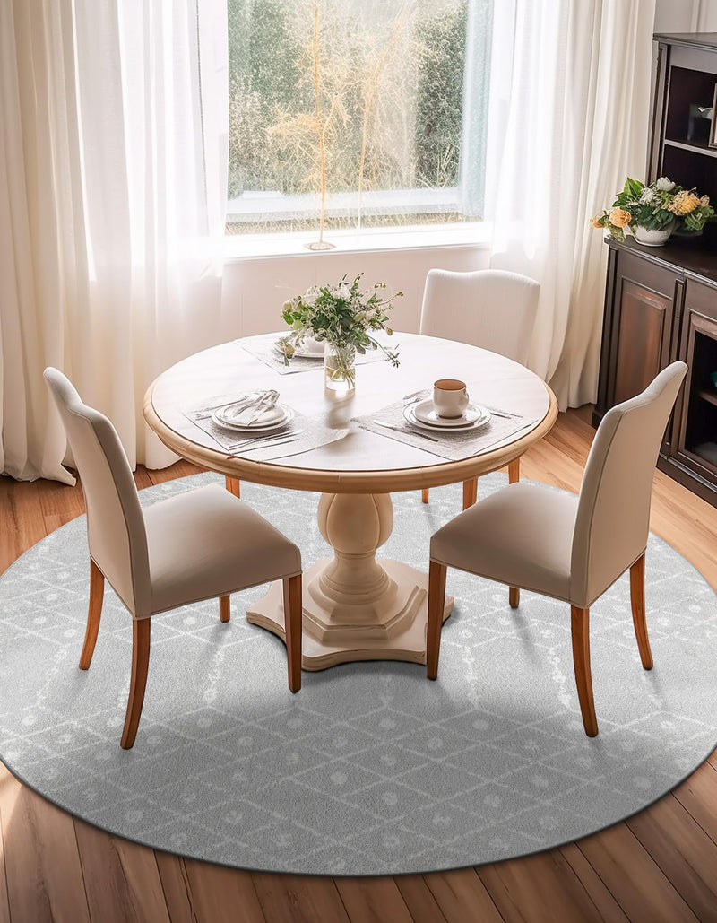 Marrakesh Lattice Collection Area Rug - Casablanca (Light Gray) Round Light Gray lifestyle 39