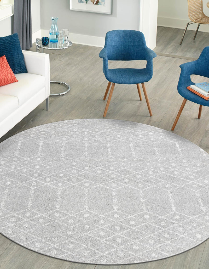 Marrakesh Lattice Collection Area Rug - Casablanca (Light Gray) Round Light Gray lifestyle 54