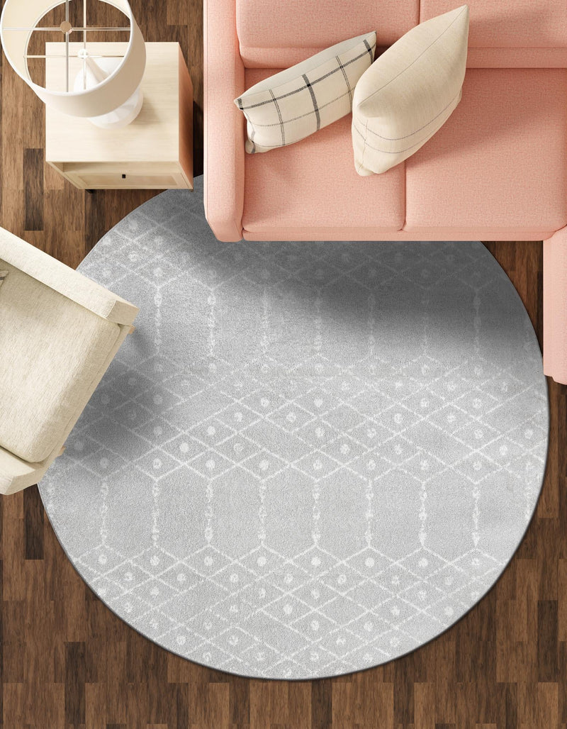 Marrakesh Lattice Collection Area Rug - Casablanca (Light Gray) Round Light Gray lifestyle 60