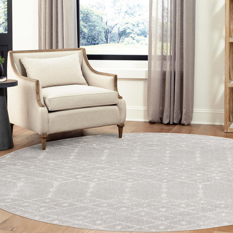 Marrakesh Lattice Collection Area Rug - Casablanca (Light Gray) Round Light Gray lifestyle 108
