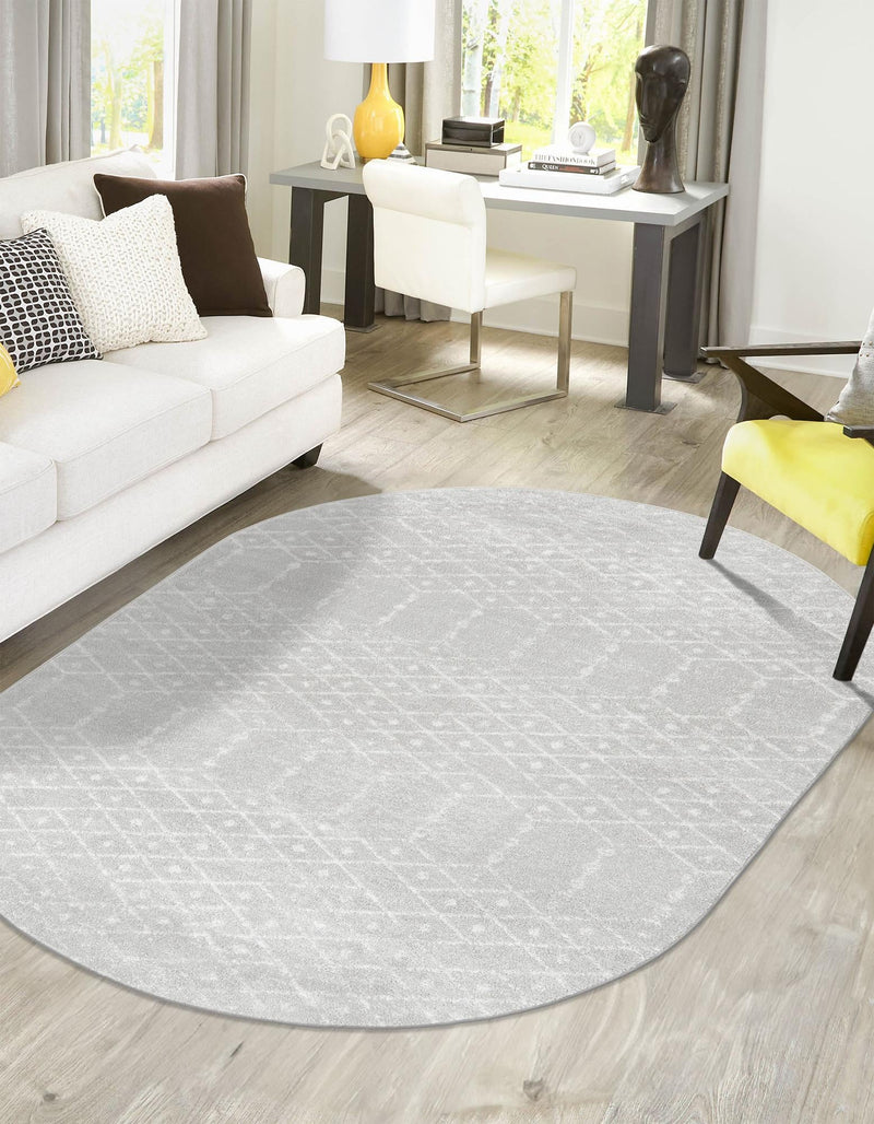Marrakesh Lattice Collection Area Rug - Casablanca (Light Gray) Oval Light Gray lifestyle 29