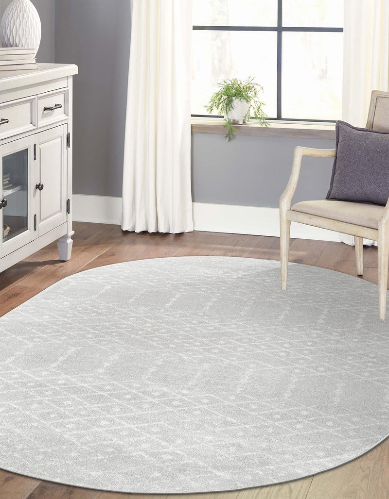 Marrakesh Lattice Collection Area Rug - Casablanca (Light Gray) Oval Light Gray lifestyle 41