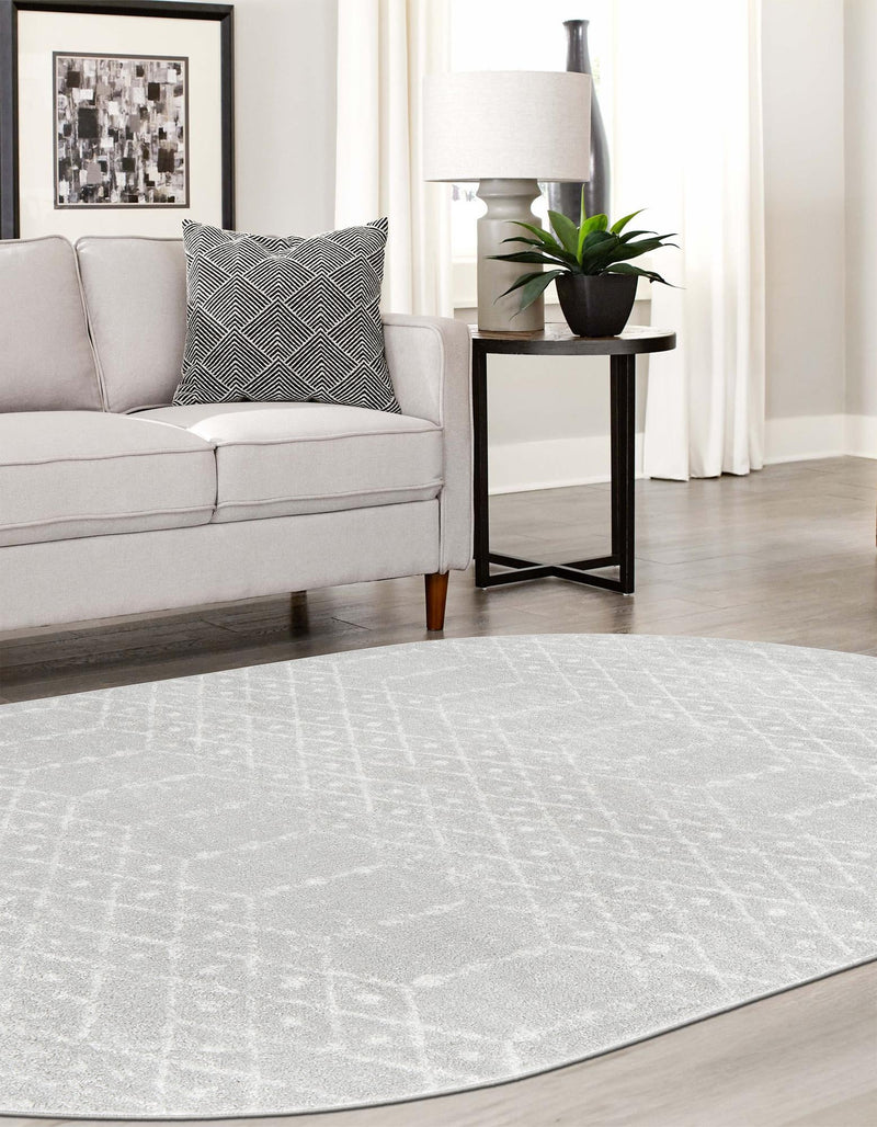 Marrakesh Lattice Collection Area Rug - Casablanca (Light Gray) Oval Light Gray lifestyle 51