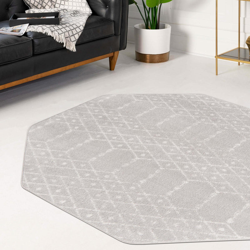 Marrakesh Lattice Collection Area Rug - Casablanca (Light Gray) Octagon Light Gray lifestyle 111
