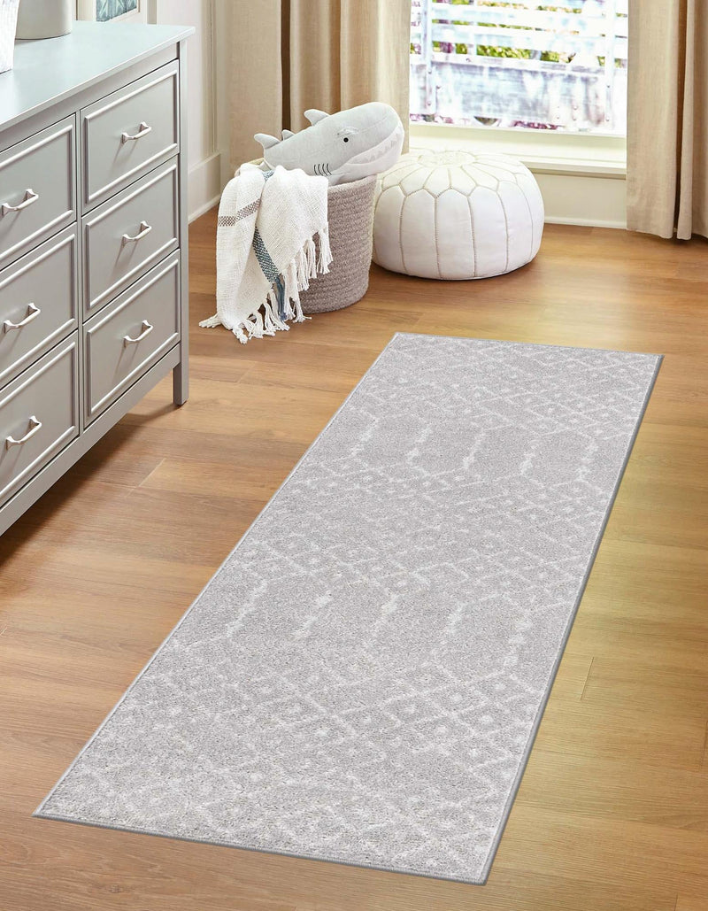 Marrakesh Lattice Collection Area Rug - Casablanca (Light Gray) Runner Light Gray lifestyle 31