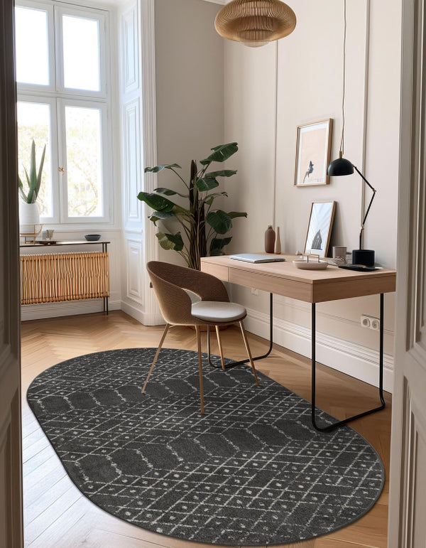Marrakesh Lattice Collection Area Rug - Casablanca (Charcoal Gray) Oval Charcoal Gray lifestyle 47
