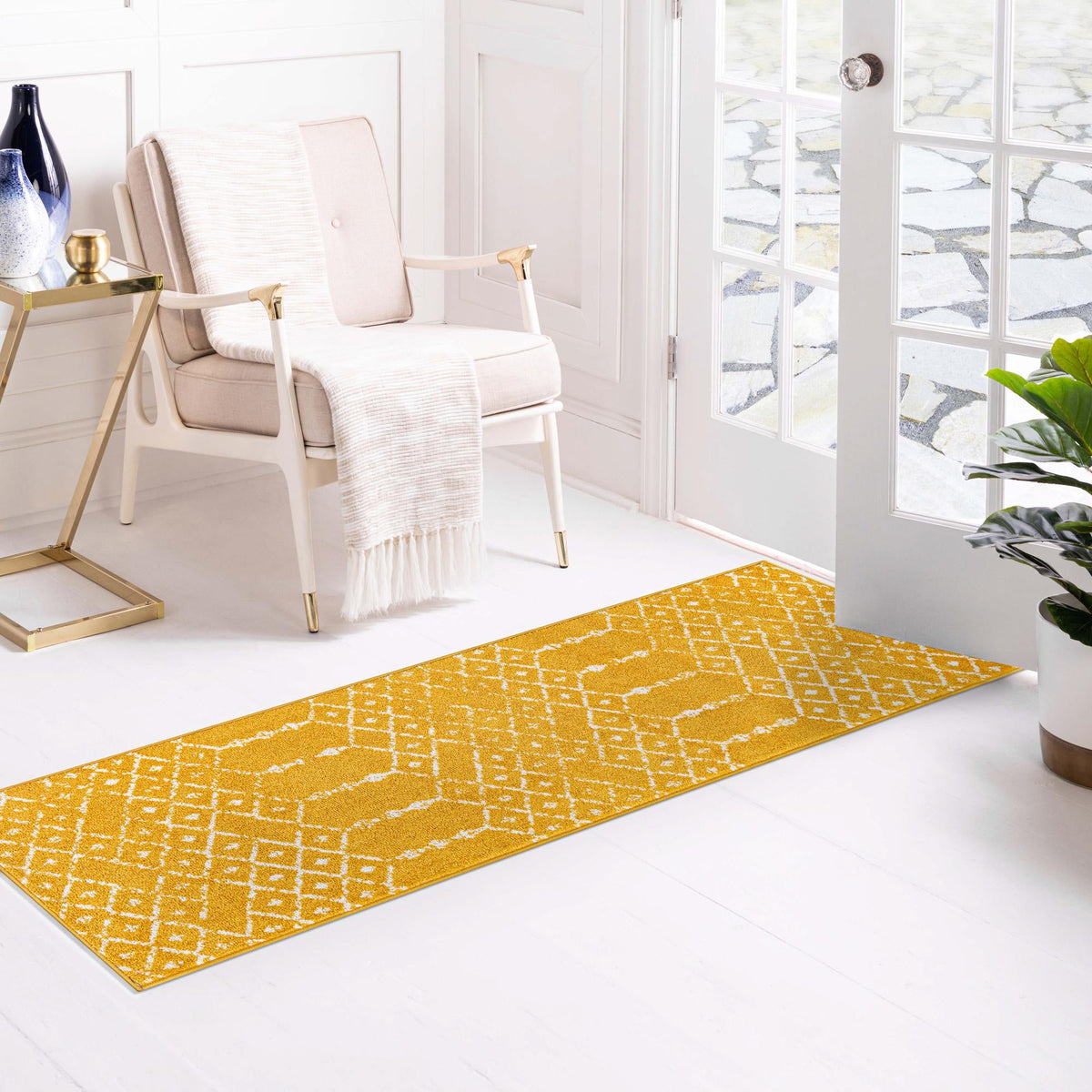 Marrakesh Lattice Collection Area Rug - Casablanca (Yellow) Runner Yellow lifestyle 116