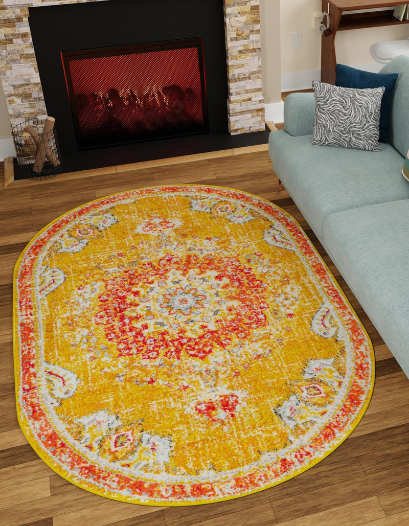 Brighton Terrace Collection Area Rug - Hove (Gold) Oval Gold lifestyle 26