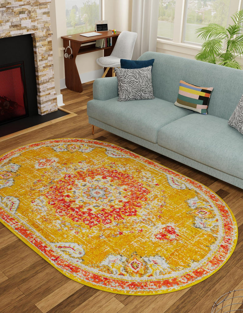 Brighton Terrace Collection Area Rug - Hove (Gold) Oval Gold lifestyle 31