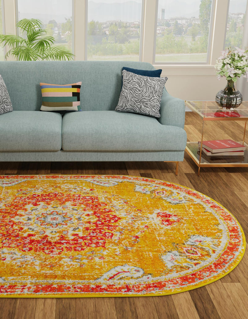 Brighton Terrace Collection Area Rug - Hove (Gold) Oval Gold lifestyle 36