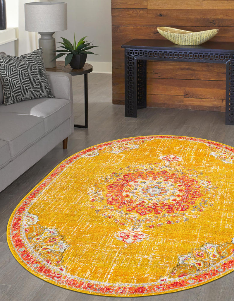 Brighton Terrace Collection Area Rug - Hove (Gold) Oval Gold lifestyle 47