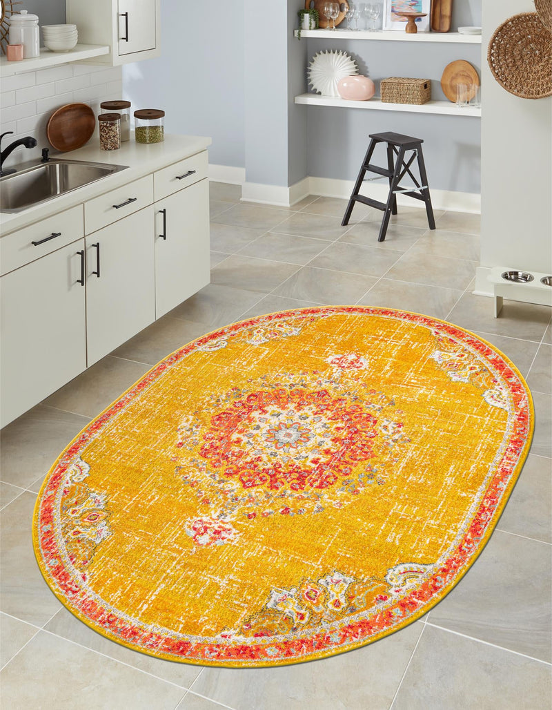 Brighton Terrace Collection Area Rug - Hove (Gold) Oval Gold lifestyle 77