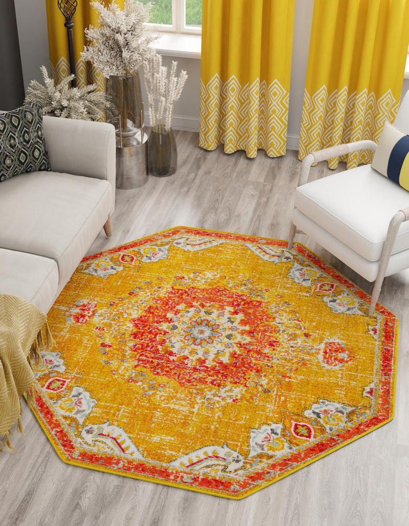 Brighton Terrace Collection Area Rug - Hove (Gold) Octagon Gold lifestyle 28