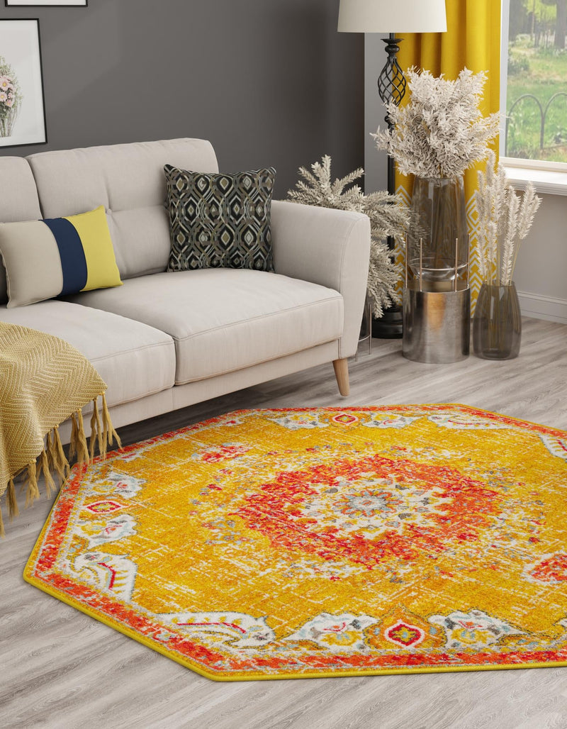 Brighton Terrace Collection Area Rug - Hove (Gold) Octagon Gold lifestyle 33