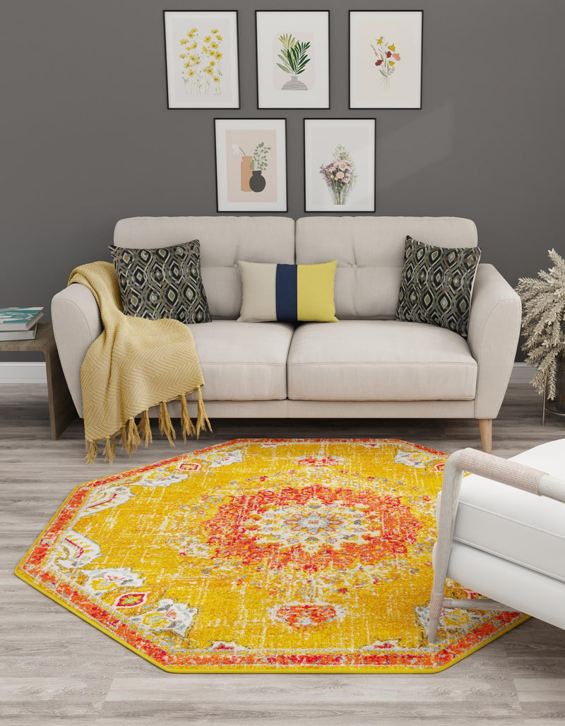 Brighton Terrace Collection Area Rug - Hove (Gold) Octagon Gold lifestyle 38