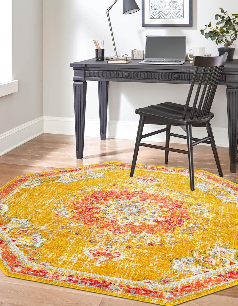 Brighton Terrace Collection Area Rug - Hove (Gold) Octagon Gold lifestyle 48