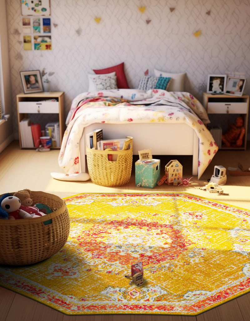 Brighton Terrace Collection Area Rug - Hove (Gold) Octagon Gold lifestyle 60
