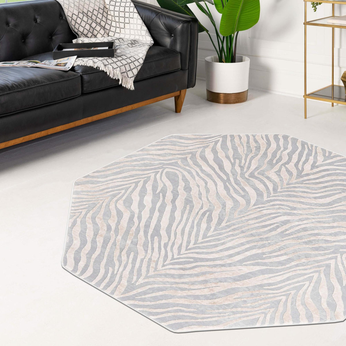 Bloomsbury Elegance Collection Area Rug - Chelsea Octagon Gray and Ivory lifestyle 80