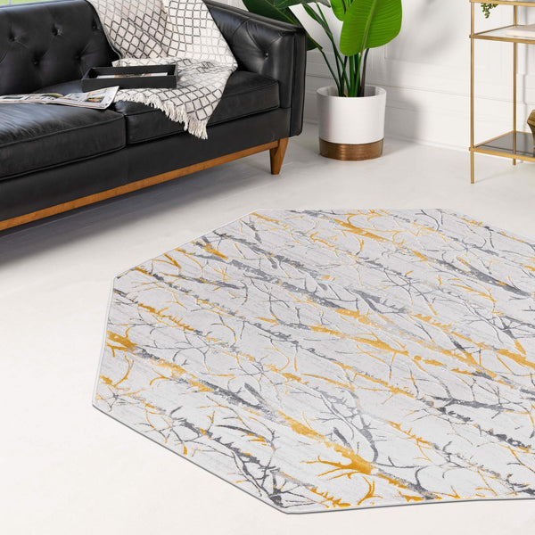Bloomsbury Elegance Collection Area Rug - Soho Octagon Yellow and Gray lifestyle 99