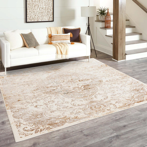 Kensington Collection Area Rug - Chelsea Square Cream lifestyle 56