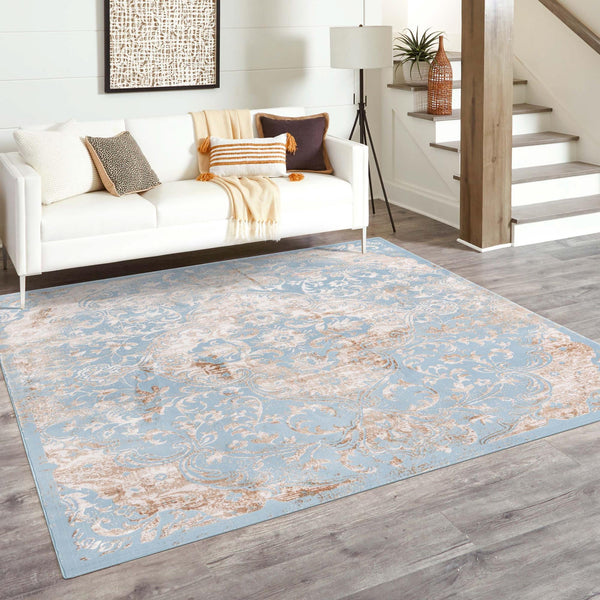 Kensington Collection Area Rug - Chelsea Square Teal lifestyle 58