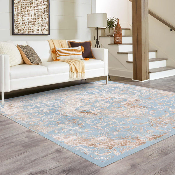 Kensington Collection Area Rug - Chelsea Square Teal lifestyle 64