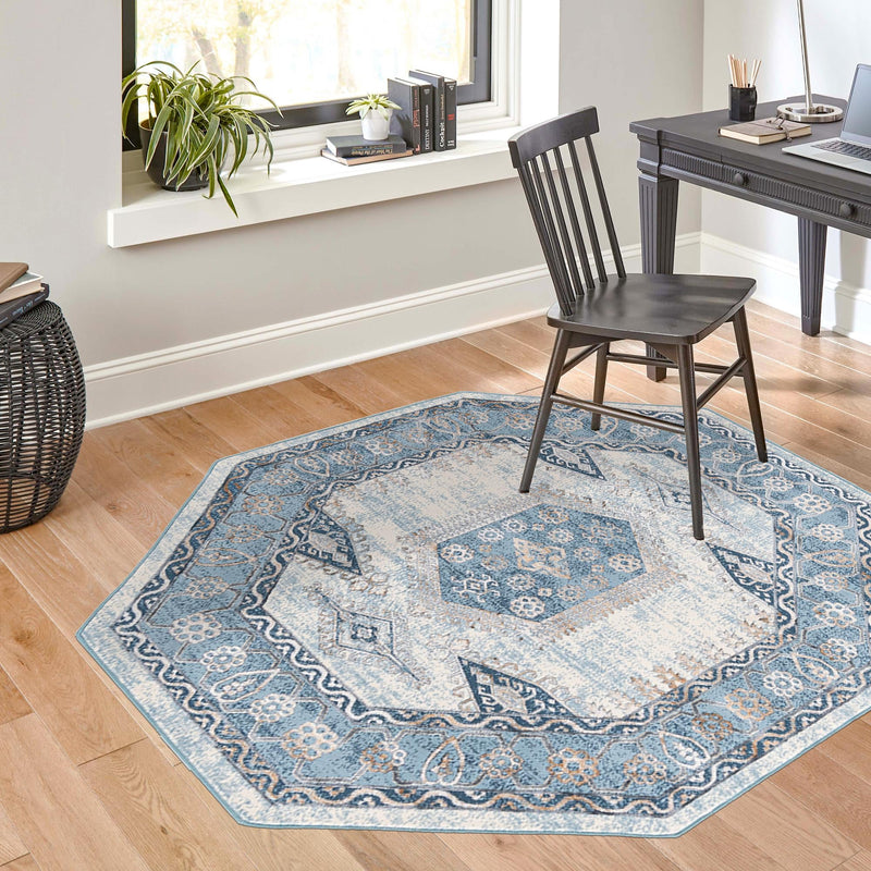 Kensington Collection Area Rug - Notting Octagon Blue lifestyle 33