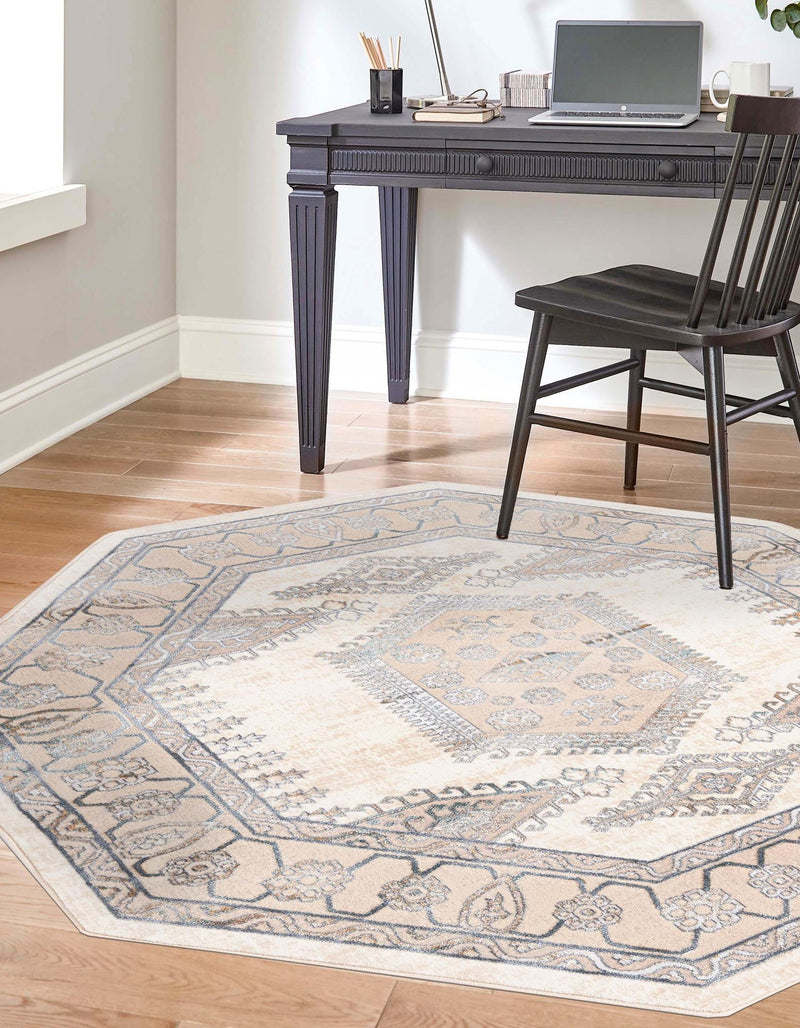 Kensington Collection Area Rug - Notting Octagon Ivory lifestyle 7