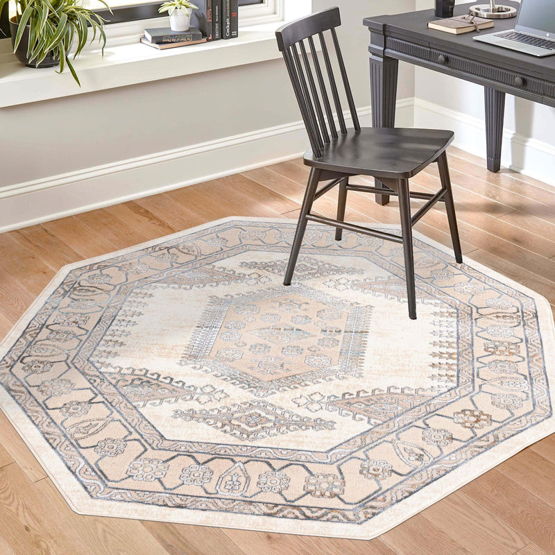 Kensington Collection Area Rug - Notting Octagon Ivory lifestyle 35