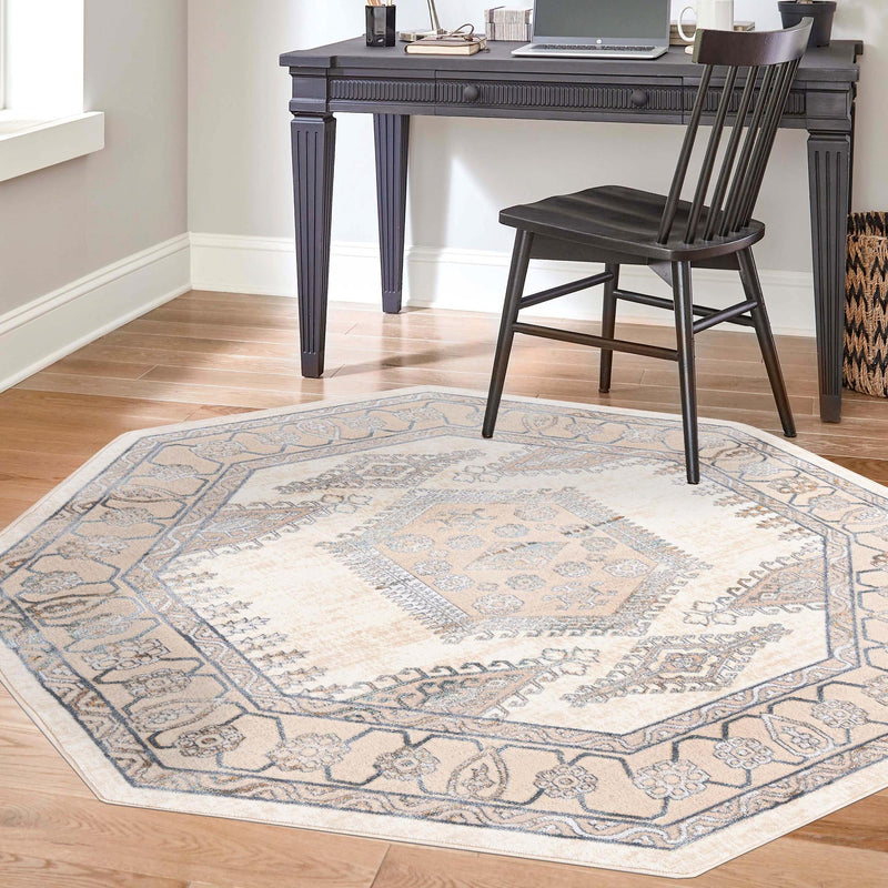 Kensington Collection Area Rug - Notting Octagon Ivory lifestyle 39