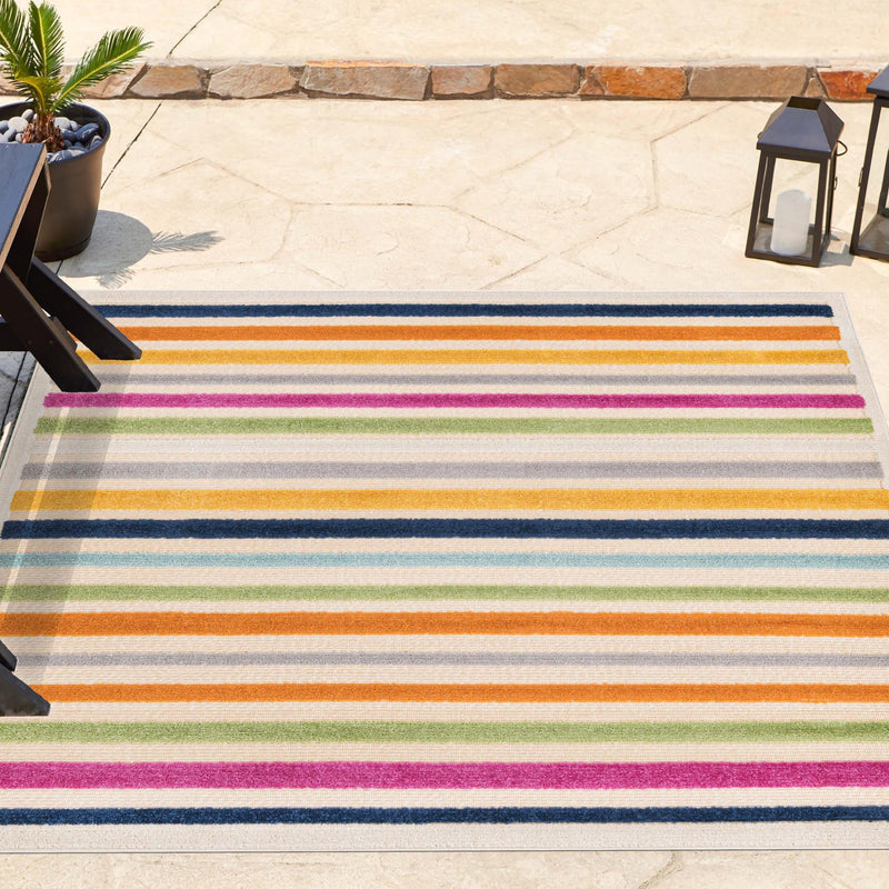 Bahama Breeze Outdoor Collection Area Rug - Exuma Square Beige lifestyle 98