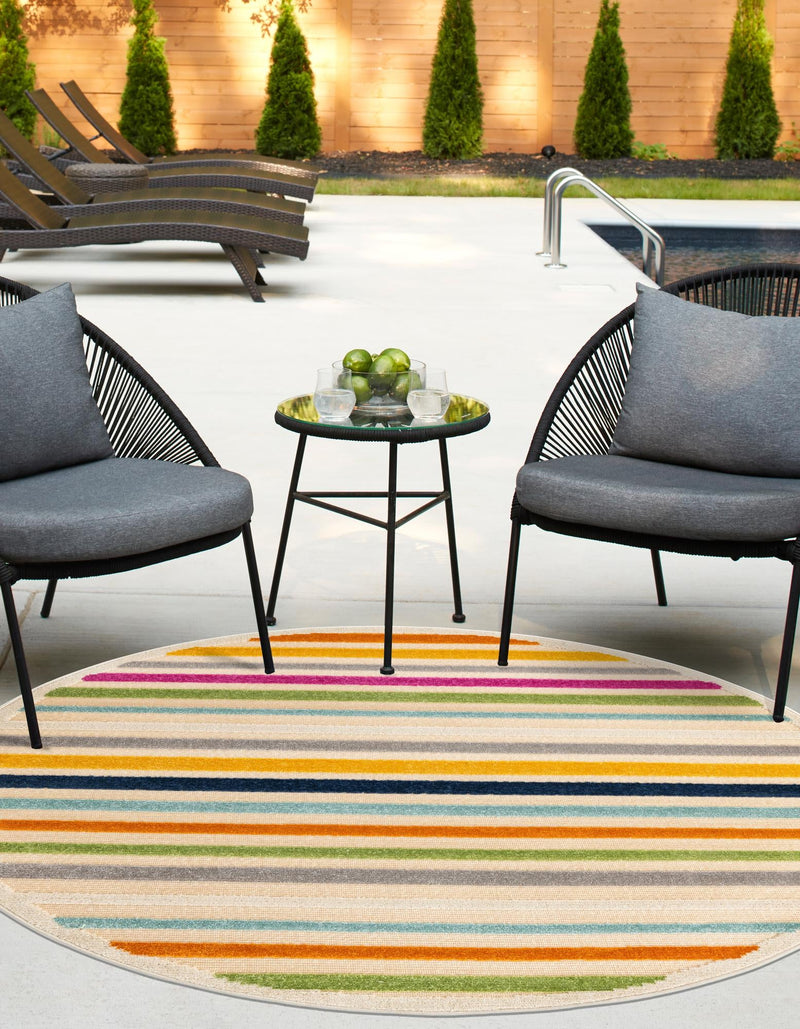 Bahama Breeze Outdoor Collection Area Rug - Exuma Round Beige lifestyle 48