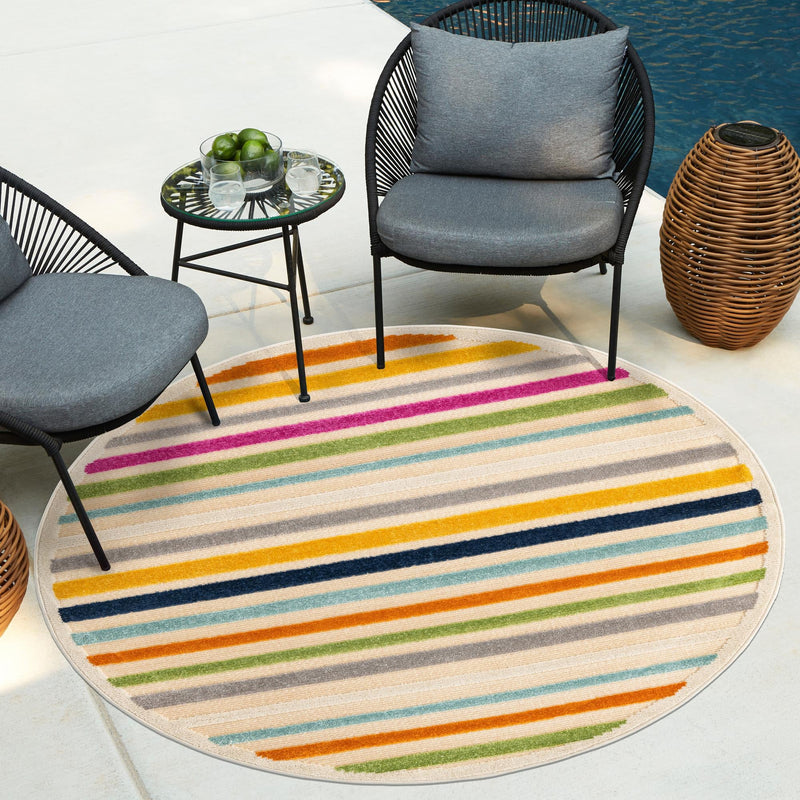 Bahama Breeze Outdoor Collection Area Rug - Exuma Round Beige lifestyle 81